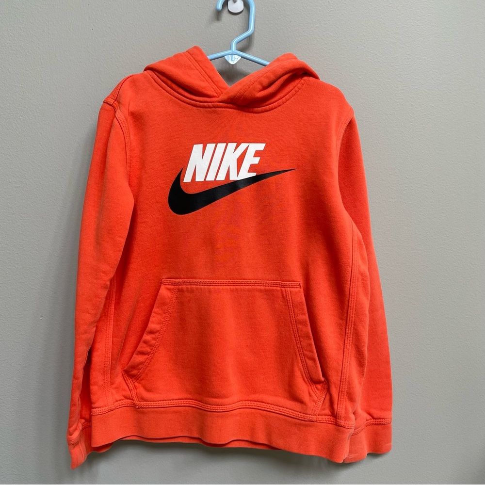 NIKE Club Fleece Orange Pullover Hoodie Sweatshirt - Size S